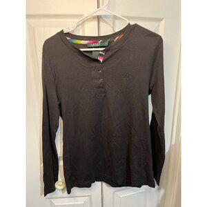 Lauren Ralph Lauren Black Henley Long Sleeve Shirt Womens M Cotton Blend